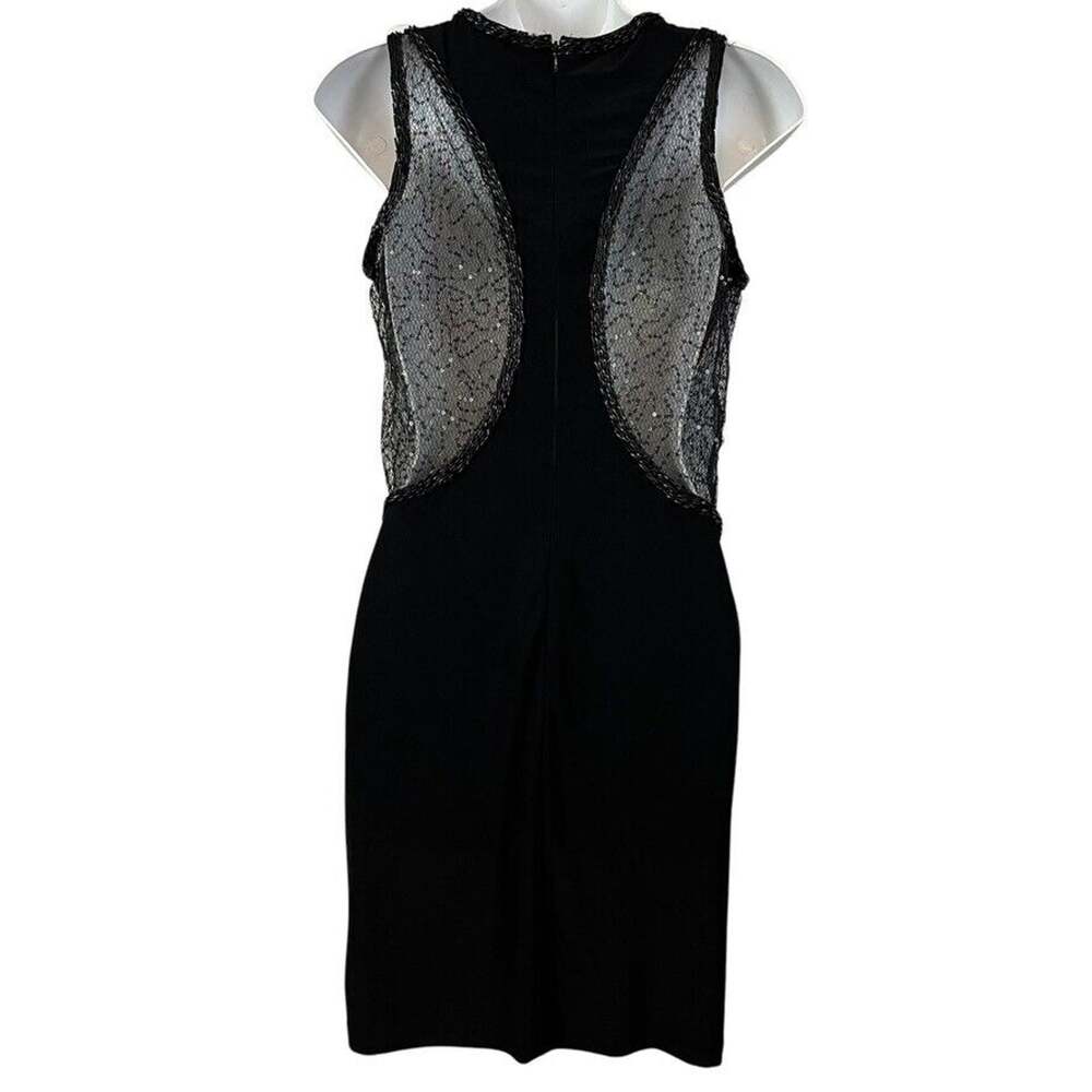 Mac Duggal Womens Little Black Beaded Sheer Back Stretch Knit Dress Mini sz 8